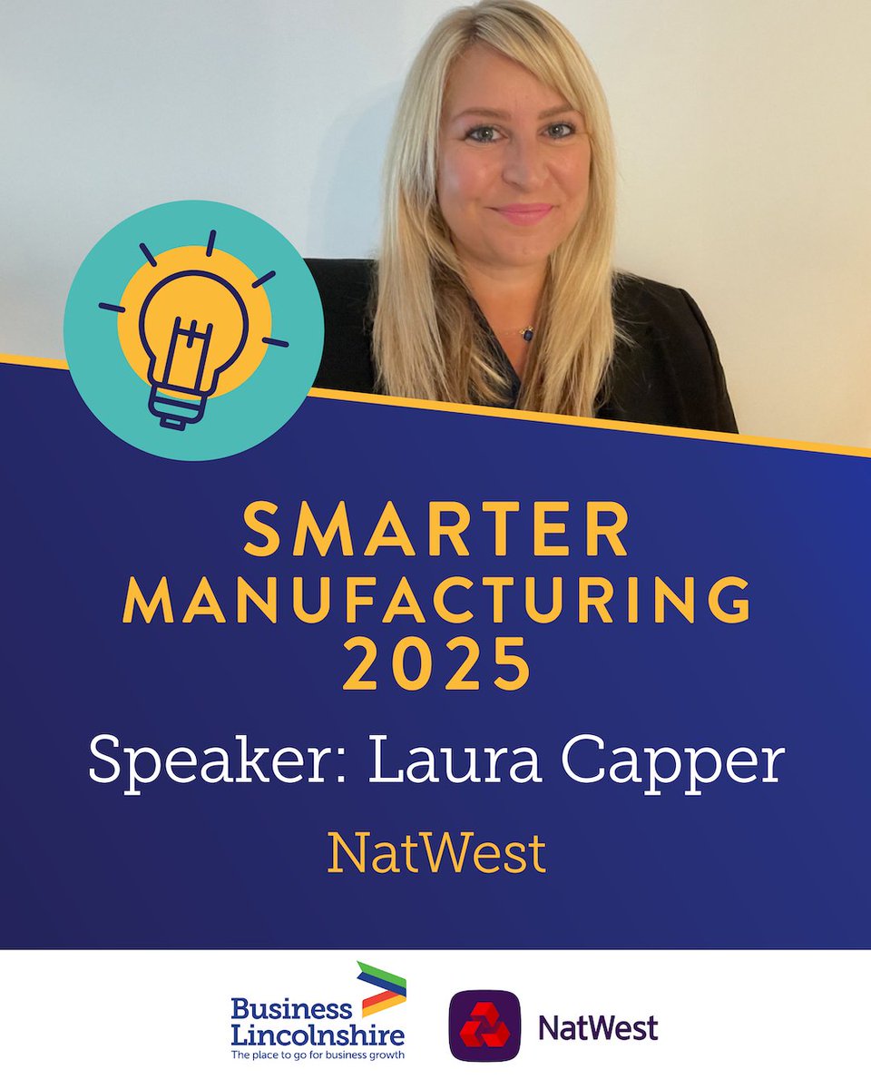 Laura Capper, Head of Manufacturing &amp; Construction at NatWest, joins Smarter Manufacturing Lincolnshire 2025 with her keynote Future Fit – A Blueprint for Growth. 

📆28 Nov | 📍Boston 
businesslincolnshire.com/events/smarter… 
#Manufacturing #ManufacturingConference #Innovation