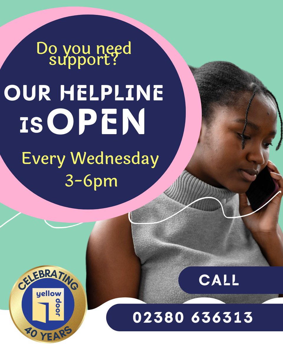 ☎️Do you need a safe space to talk about an unwanted sexual experience?

☎️Are you waiting for counselling with us and need someone to talk to?

☎️Our helpline is open every Wednesday between 3-6pm, 023 8063 6313

#Helpline #YouAreNotAlone #StopSexualViolence #YellowDoorSupport