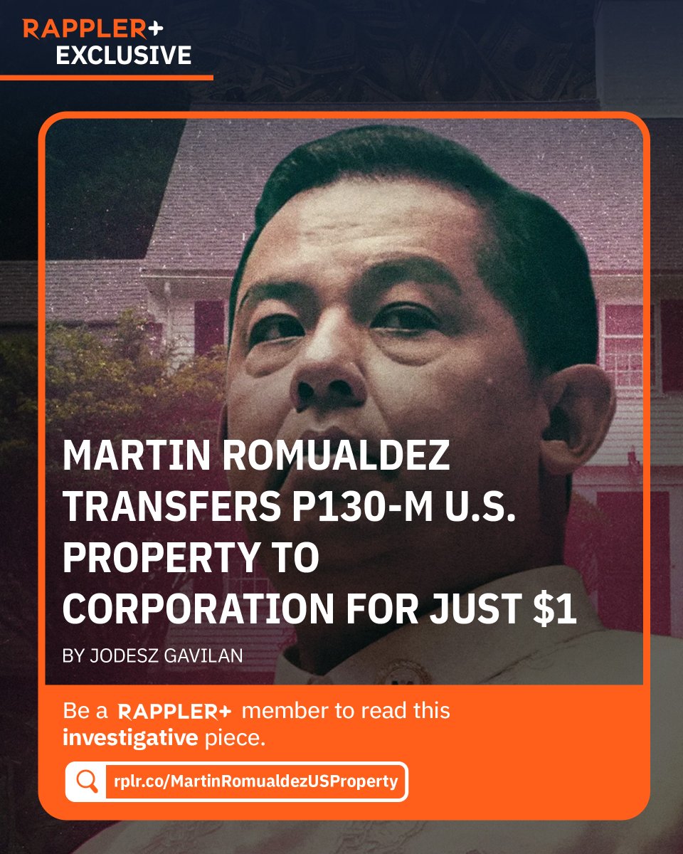 rapplerdotcom's tweet image. Former House speaker and presidential cousin Martin Romualdez transferred a $2.24-million (P130.5 million) Massachusetts property to a corporation for just $1 on July 29, 2025.