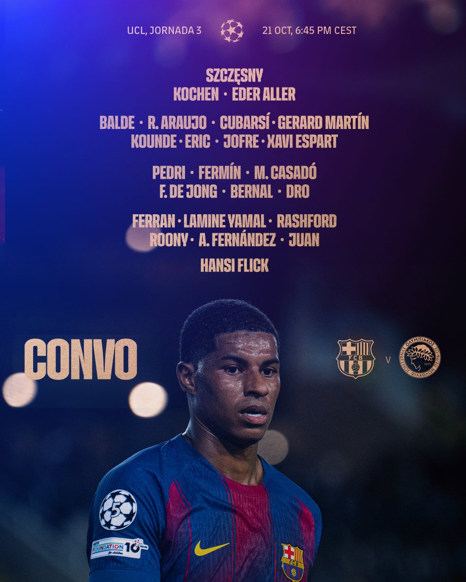 𝑺𝑸𝑼𝑨𝑫 𝑳𝑰𝑺𝑻 🚨
#BarçaOlympiacos | <a href="/ChampionsLeague/">UEFA Champions League</a>