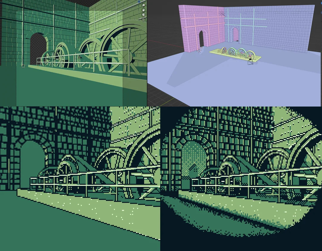 Developer Chagas12 showcased how scenes for their Game Boy Color game, Augury, were created in Blender.

The game is available for free and runs on real GBC hardware, in a browser, on mobile, and through an emulator: 80.lv/articles/dev-s…