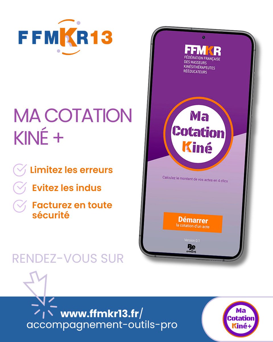 💡 Un doute sur votre cotation ?
Avec Ma Cotation Kiné +, la <a href="/_FFMKR/">FFMKR</a>  vous accompagne : conseils, sécurisation, défense en cas de litige.
 ✅ Service réservé aux adhérents.
 ➡️ Plus d’infos : ffmkr13.fr/accompagnement…
#FFMKR13 #CotationKiné