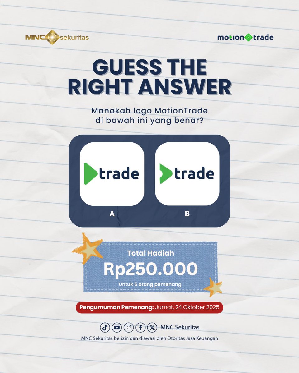 💸 MENANGKAN UANG JAJAN TOTAL Rp250.000!! 💸

Mau ikutan? Yuk, kunjungi akun Instagram @mncsekuritas dan <a href="/motiontradeid/">MotionTrade ID</a>‼️

#MNCSekuritas #Giveaway #Kuis #Quiz #Gift #Hadiah #KuisBerhadiah #GiveawaySeru #MNCsGiveaway #MotionTrade #EventJakarta #Giveaway