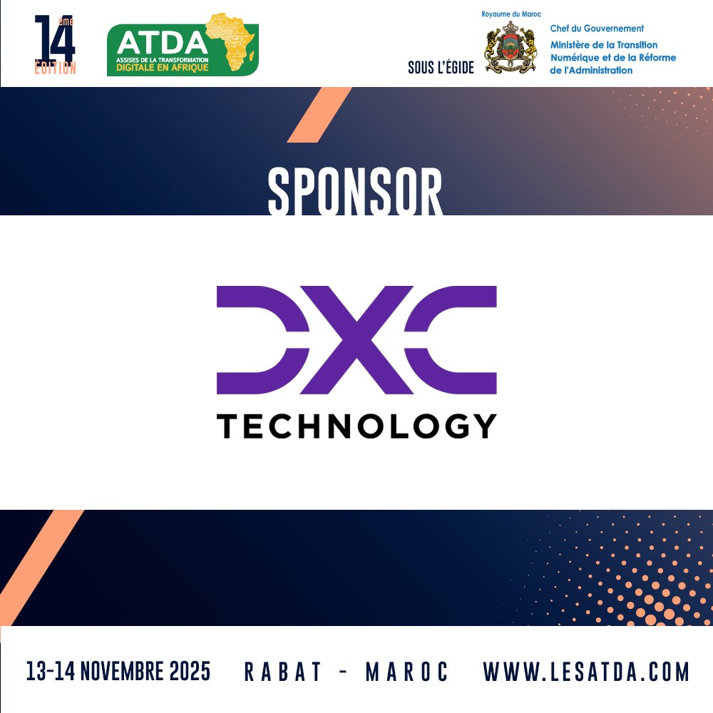 🏅 Sponsor Gold #ATDA2025 : DXC Technology Morocco

Leader mondial IT, DXC accompagne les entreprises dans leur transformation numérique dans 70+ pays.

Engagé pour un avenir digital inclusif en Afrique.

13-14 nov. 2025 | #Rabat - #Maroc 

👉 lesatda.com/inscription-20…

#ATDA