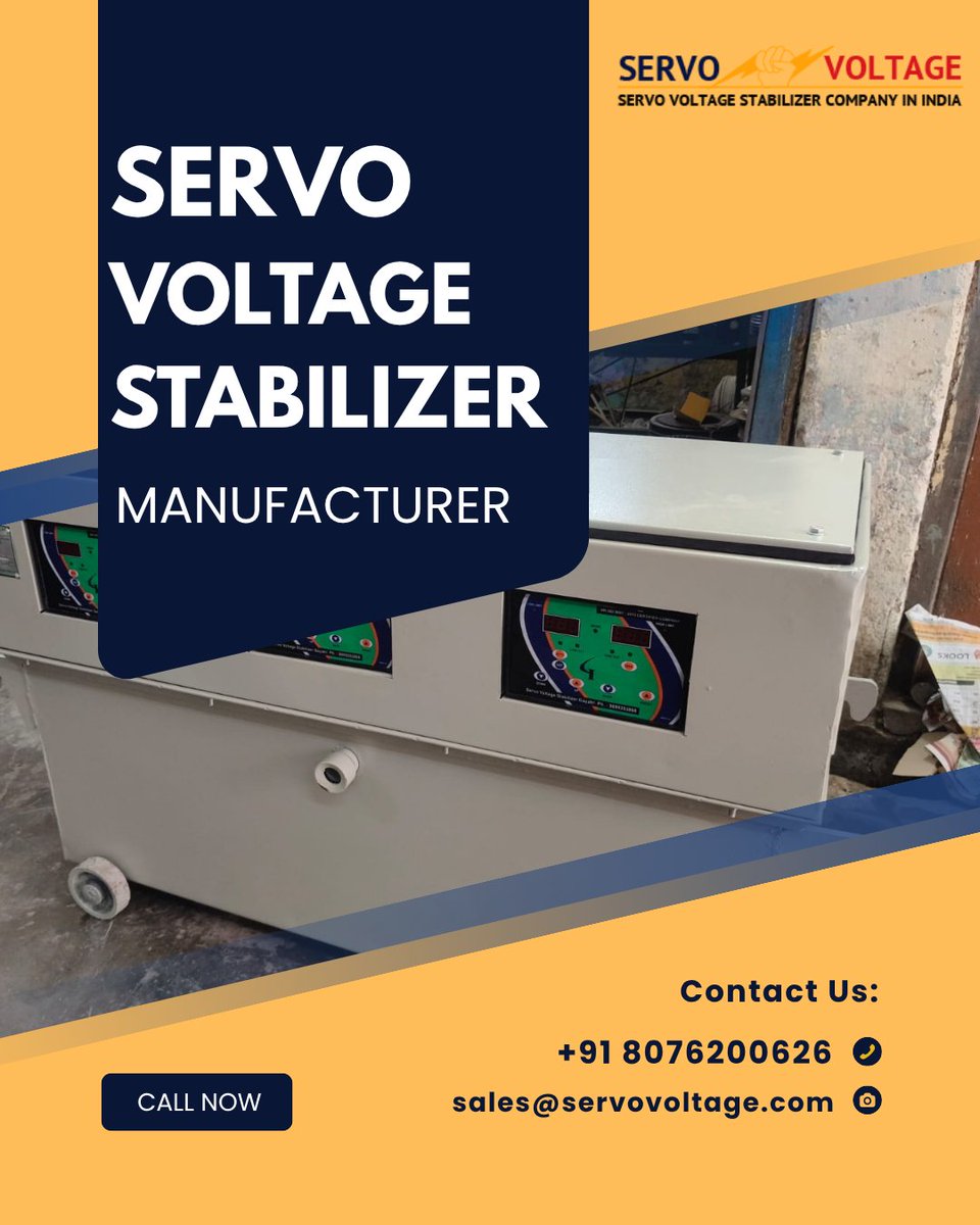 servovoltagecom's tweet image. ⚡ Trusted Servo Voltage Stabilizer Manufacturer ⚡

 🔗 Explore more: servovoltage.com
Call: +91 8076200626
Email: sales@servovoltage.com

#ServoVoltageStabilizer #VoltageProtection #PowerStability #IndustrialPower #servovoltage #ReliablePerformance