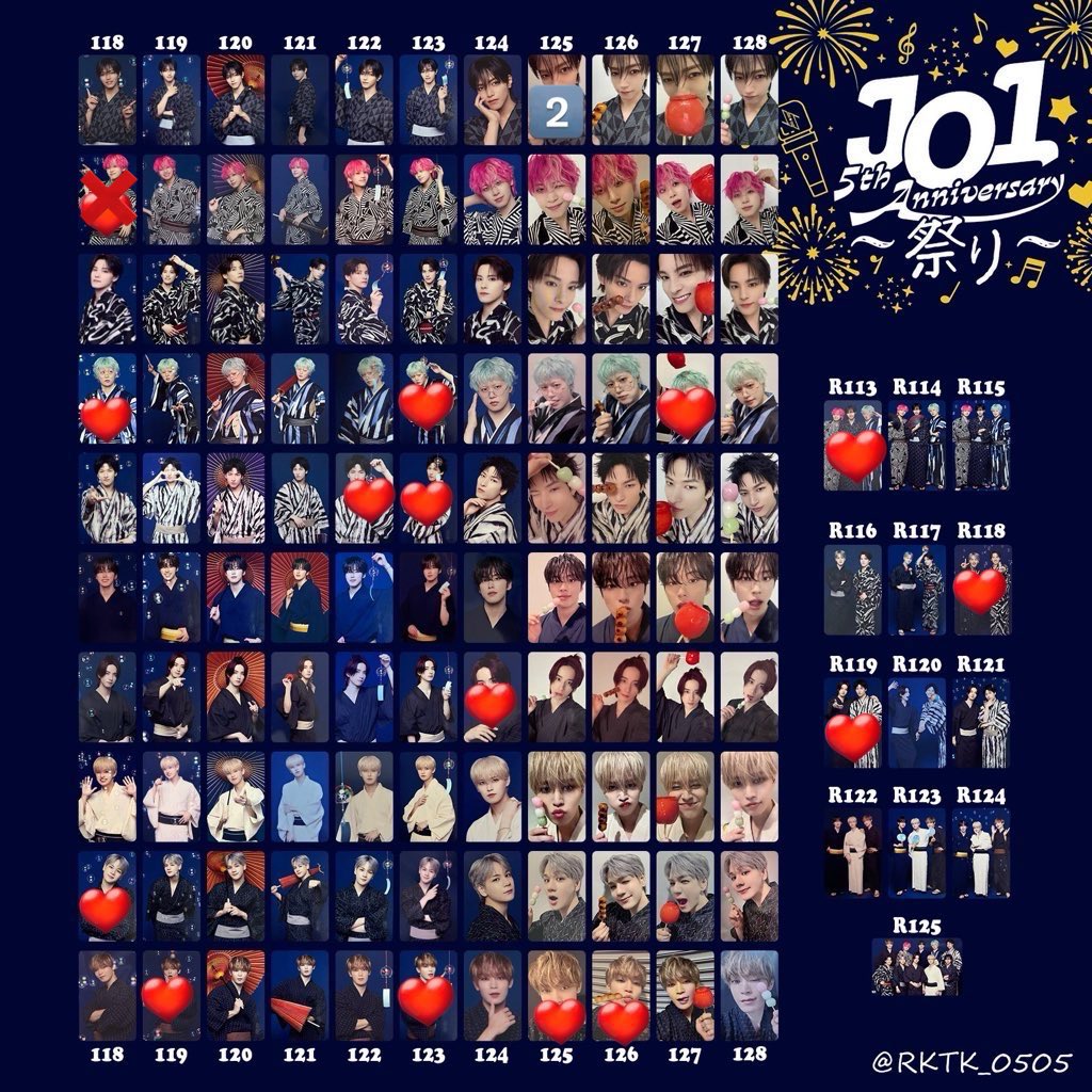 _ry041119's tweet photo. JO1 祭り トレカ ラントレ 交換
【譲】
画像❤️與那城川尻佐藤木全大平金城豆原
＋川尻128（128同士のみ）
【求】
白岩 118-121.124-128
（前の番号も求めている物あり、ご提示下さい）
河野 118.120-124

🌟本日or25日渋谷＞別日渋谷横浜手渡し
番号違い比率違い検討いたします🙇
 #jo1交換 https://t.co/aBLpXYtkrs