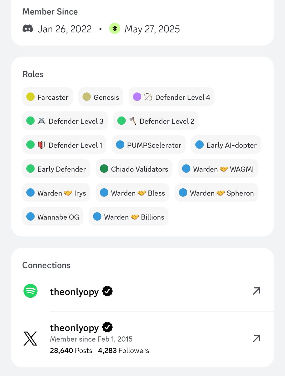 RetiredGoodBoy (@theonlyopy) on Twitter photo Just added the <a href="/billions_ntwk/">Billions</a> role to my <a href="/wardenprotocol/">Warden</a> profile.
If you haven’t done it yet, hop on the quest too, S03 is almost over, so make sure you’re wellpositioned.
Warden is building the future of trust between humans and AI. Just added the <a href="/billions_ntwk/">Billions</a> role to my <a href="/wardenprotocol/">Warden</a> profile.
If you haven’t done it yet, hop on the quest too, S03 is almost over, so make sure you’re wellpositioned.
Warden is building the future of trust between humans and AI.