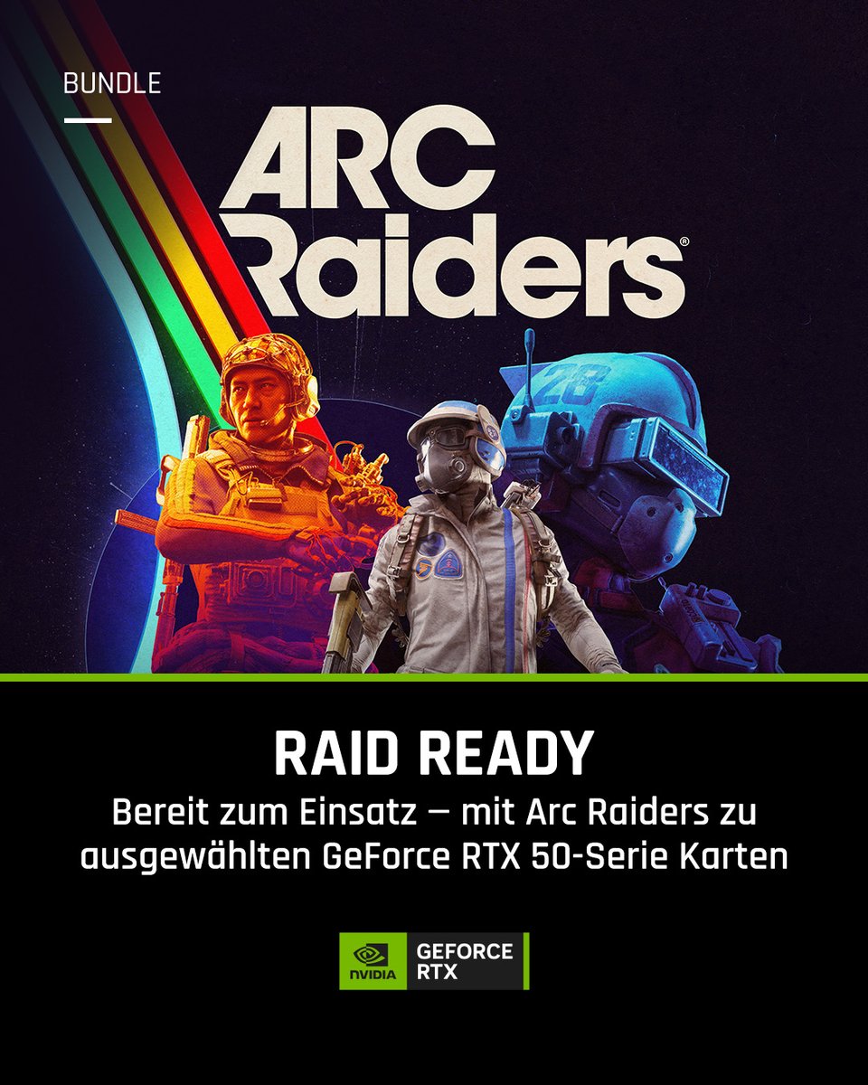 Die #NVIDIA GeForce RTX 50-Serie sorgt für höhere Bildraten, niedrigere Latenzen &amp; bessere Bildqualität - damit Du #ArcRaiders in vollen Zügen genießen kannst. 💯

Aktuell gibt's den Extraction-Shooter zu allen Konfigs mit #RTX5070 oder besser on top!

➡️ go.bestware.com/Arc-Raiders-tw