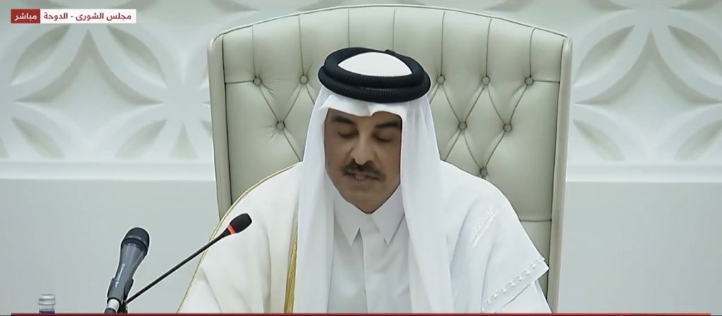 Qatar’s Emir, Sheikh Tamim bin Hamad Al Thani, opened the new parliamentary session by denouncing what he called “Israeli breaches” of the ceasefire — notably avoiding any criticism of Hamas.