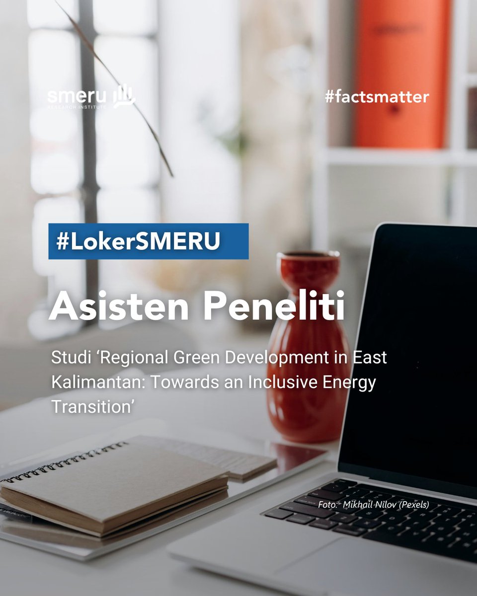 #LokerSMERU: Asisten Peneliti

Kami sedang mencari kandidat yang memenuhi syarat untuk bergabung sebagai Asisten Peneliti dalam studi ‘Regional Green Development in East Kalimantan: Towards an Inclusive Energy Transition’.