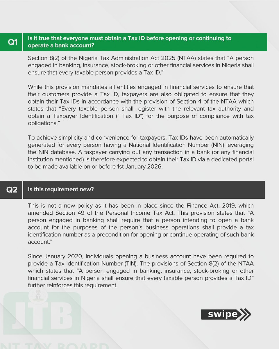 OfficialJTBNg's tweet image. What the public should know about the New Tax ID.
#JointTaxBoard
#RevenueReforms