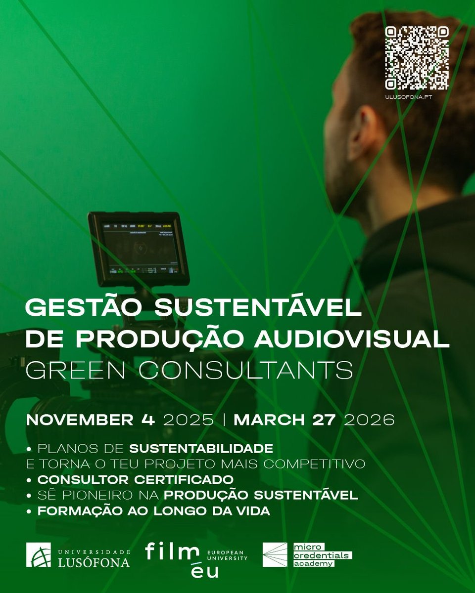 Formação "Gestão Sustentável de Produção Audiovisual - Green Consultant" | com início a 4 de novembro de 2025

Saiba mais em ulusofona.pt/lisboa/formaca…

#APIT #APITV #GreenConsultants #ULusofona #sustentabilidade #audiovisual #independentproducers