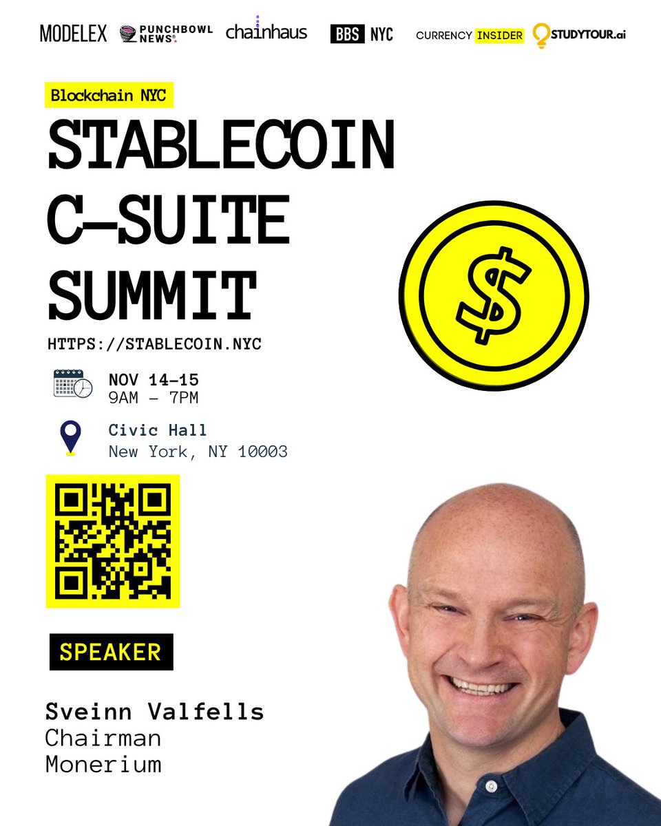 🗽The Future of Fiat is Onchain. Excited to speak at Stablecoin C-Suite Conference 2025. Join us on Nov 14–15 in NYC. stablecoin.nyc