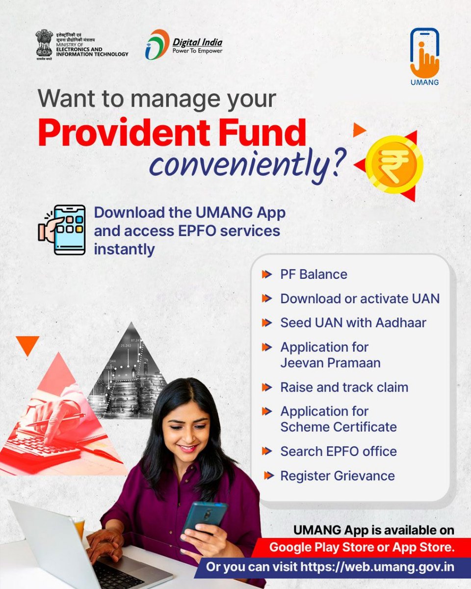 National e-Governance Division (@negd_goi) on Twitter photo Your Provident Fund is now a tap away!
Managing your PF is simpler with the #UMANGApp 
Download UMANG App from Google Play or Apple App Store. Or visit web.umang.gov.in to get started.
#DigitalIndia #UMANGApp #EPFO #GovTech #CitizenServices #PFMadeEasy #GoDigital Your Provident Fund is now a tap away!
Managing your PF is simpler with the #UMANGApp 
Download UMANG App from Google Play or Apple App Store. Or visit web.umang.gov.in to get started.
#DigitalIndia #UMANGApp #EPFO #GovTech #CitizenServices #PFMadeEasy #GoDigital