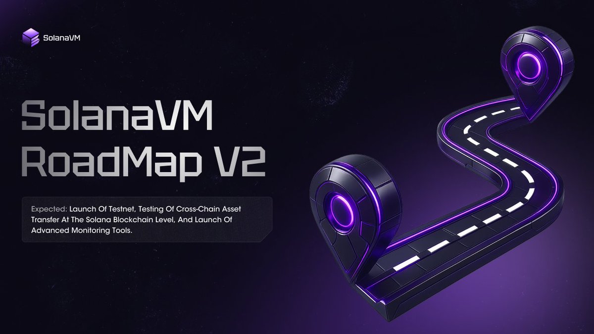 SolanaVM Roadmap V2 のイラスト（未来的な道路と主要なマイルストーン）
