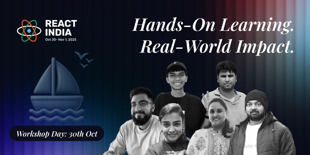 react_india's tweet image. 𝗥𝗲𝗮𝗰𝘁 𝗜𝗻𝗱𝗶𝗮 𝗪𝗼𝗿𝗸𝘀𝗵𝗼𝗽 𝗗𝗮𝘆 | 𝗢𝗰𝘁 𝟯𝟬 | 𝗚𝗼𝗮 🌴
Code with experts from AWS, Razorpay, Brevo & more.
𝗗𝗼𝗻’𝘁 𝗷𝘂𝘀𝘁 𝘄𝗮𝘁𝗰𝗵 — 𝗯𝘂𝗶𝗹𝗱 𝗶𝘁 𝗟𝗜𝗩𝗘!
🎟️ reactindia.io/schedule
#ReactIndia #ReactJS #WebDev