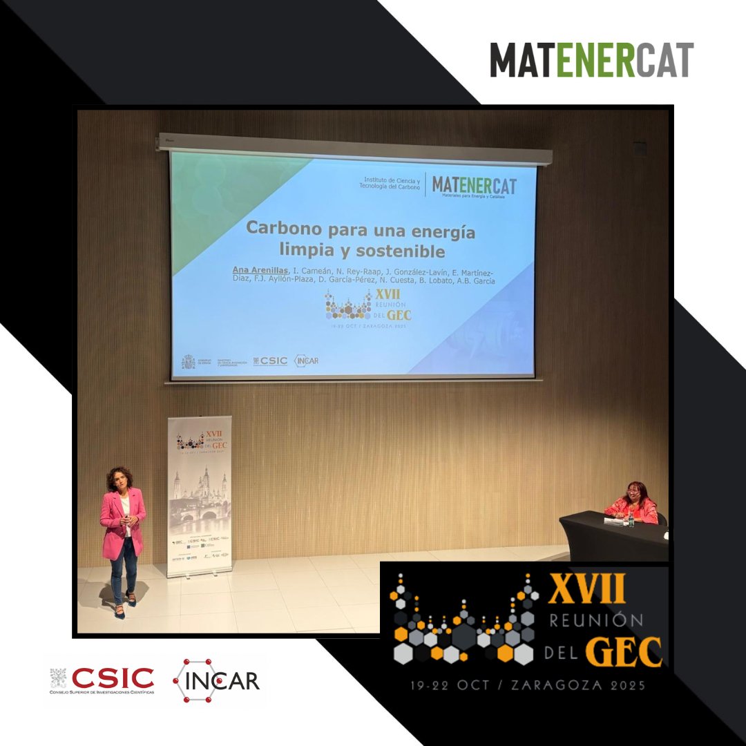 matenercat's tweet image. Our colleague Ana Arenillas has shown today, in the Plenary talk at 17thGEC Meeting, the versatility of C-science and the fundamental role of C-materials in the technological development we need for a transition to clean and sustainable energy that society and the planet demand.