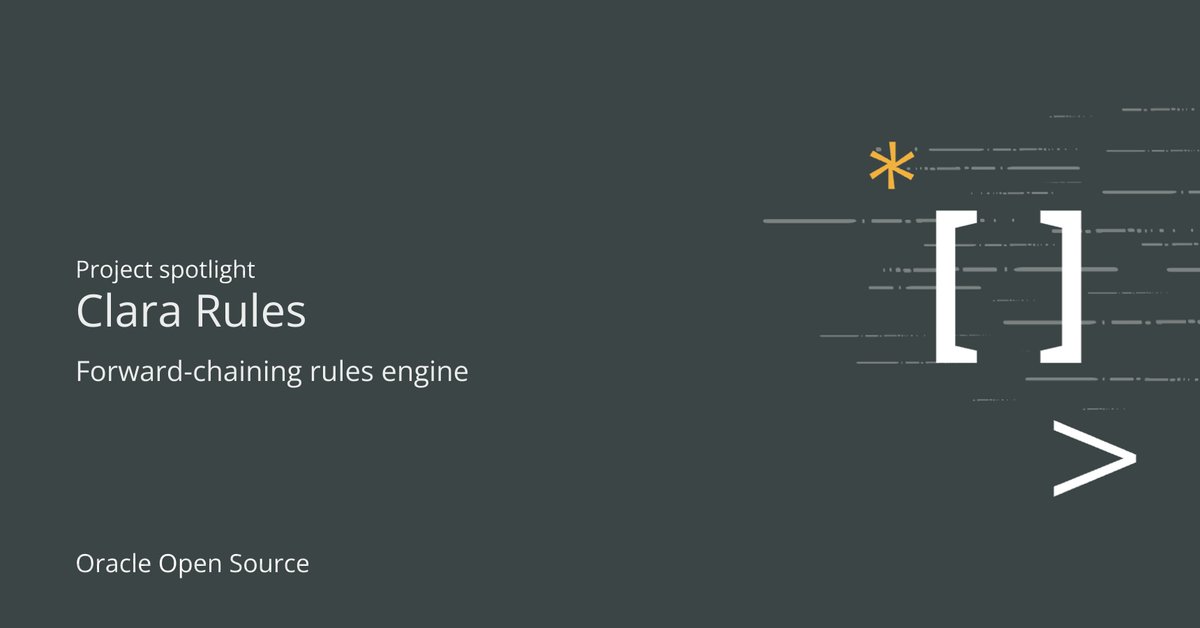 OracleOSS's tweet image. Open-source project spotlight: Clara 🚀
Clara is a forward-chaining rules engine in Clojure(Script) with Java interoperability. It simplifies code with a developer-centric approach to expert systems.
Get started: github.com/oracle-samples…
#rulesengine #Clojure #OracleOSS