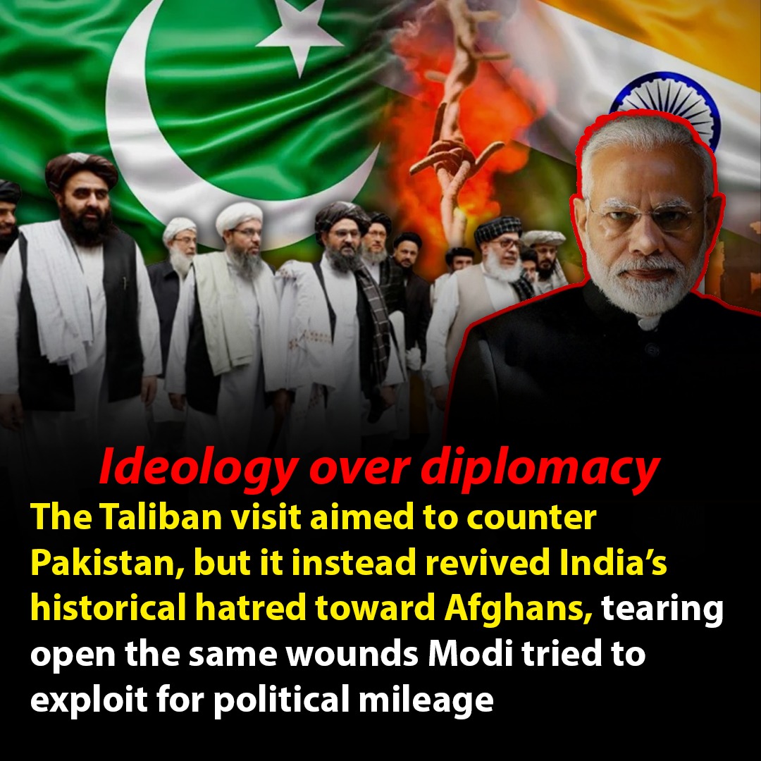 MurshidNama's tweet image. India once called the Taliban “terrorists” for the IC814 hijacking, now rolls out red carpets for them. From Deoband honors to fake smiles, Modi’s “Taliban diplomacy” exposes New Delhi’s moral collapse and political desperation. #ModiForeignPolicy #FalseDiplomacy #ModiBackfires