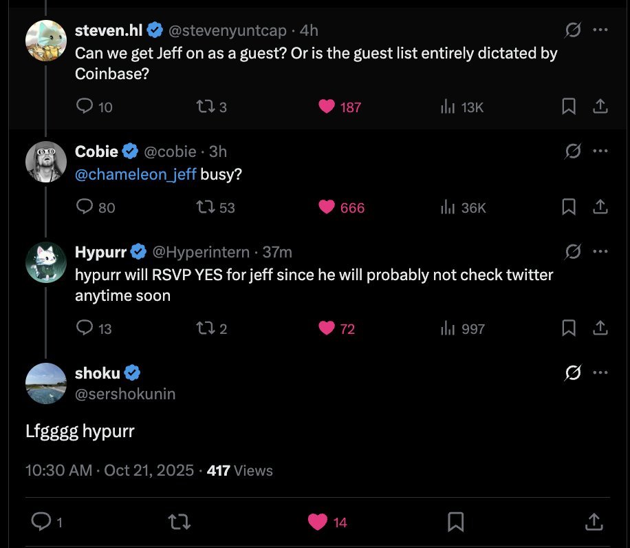 The hottest topic in crypto is DeFi, onboarding, and the future rails of finance.

Jeff Yan &amp; Hyperliquid are becoming the cultural moment of crypto, adding to predecessors, we knew it.

From zero VC funding → dominating perps → now trending across UpOnly &amp; Coinbase chatter.