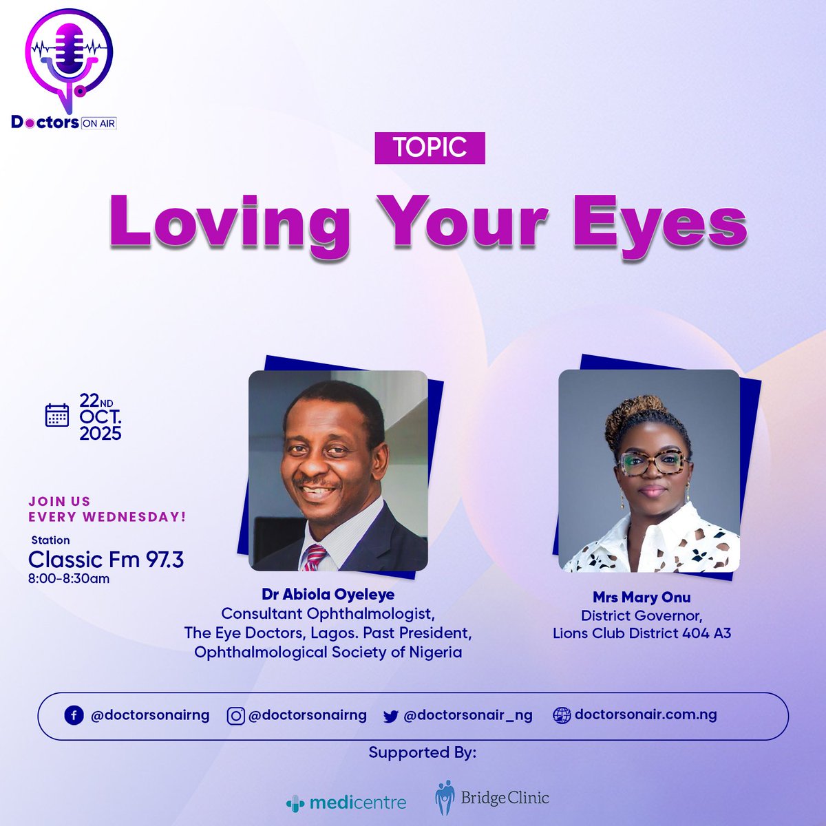 Your eyes deserve love, care, and attention. Regular eye checks can detect problems early and prevent blindness. Whether you’re young or old, spend hours on screens or in the sun, it’s time to prioritize your eye health. Join us tomorrow at 8am on <a href="/ClassicFM973/">Classic FM 97.3</a>
