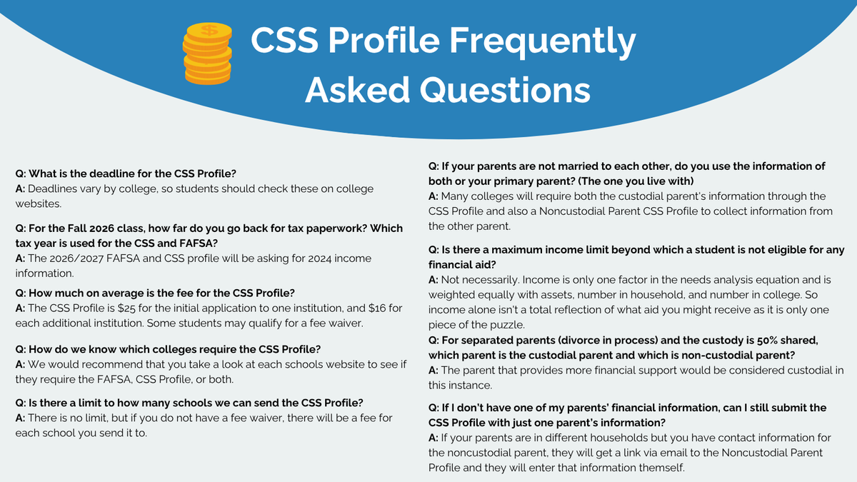 mycoalition's tweet image. The CSS Profile, powered by @collegeboard, is open. Have questions? Here's what you need to know. 👆
🔔 Don't forget to register for our CSS Profile panel discussion tomorrow! Register 👉coalitionforcollegeaccess.org/event/understa…