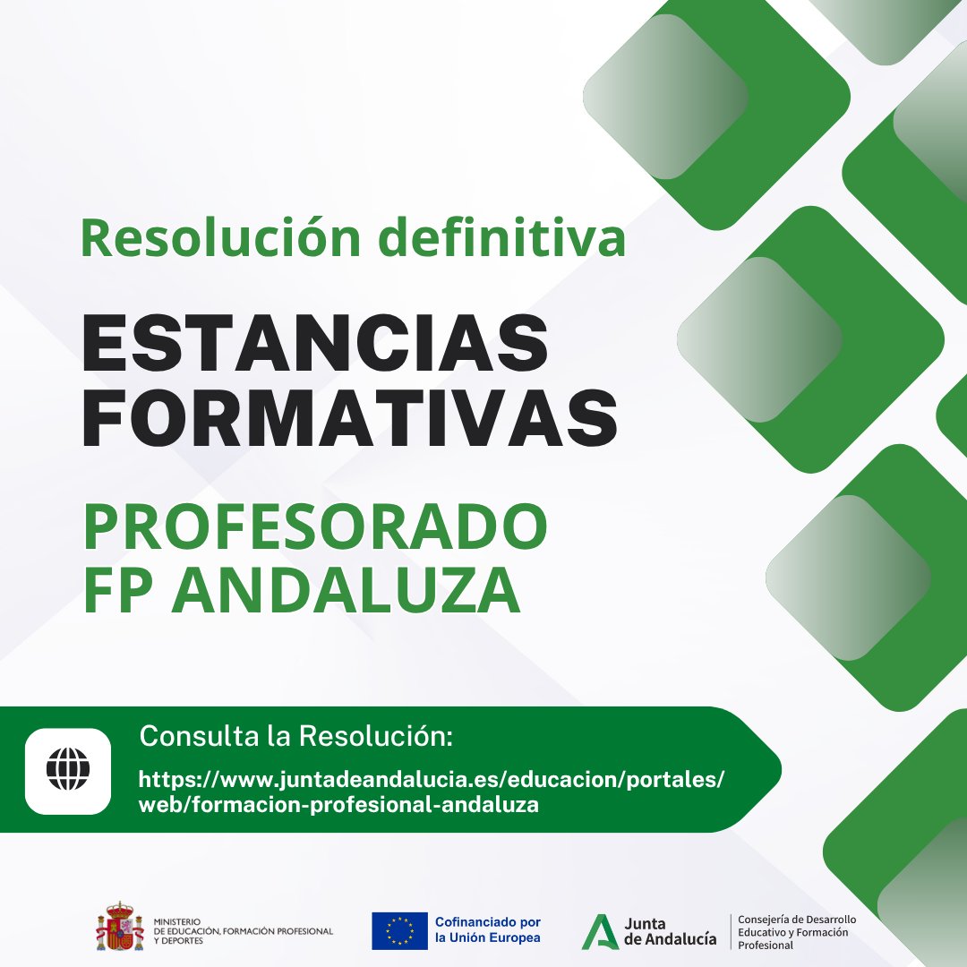 🟢Si eres profesor de #FPAndaluza, puedes consultar las estancias formativas aprobadas para este primer trimestre del curso 2025/2026. #FSEPlus
🔗Resolución de 17 de octubre: juntadeandalucia.es/educacion/port…