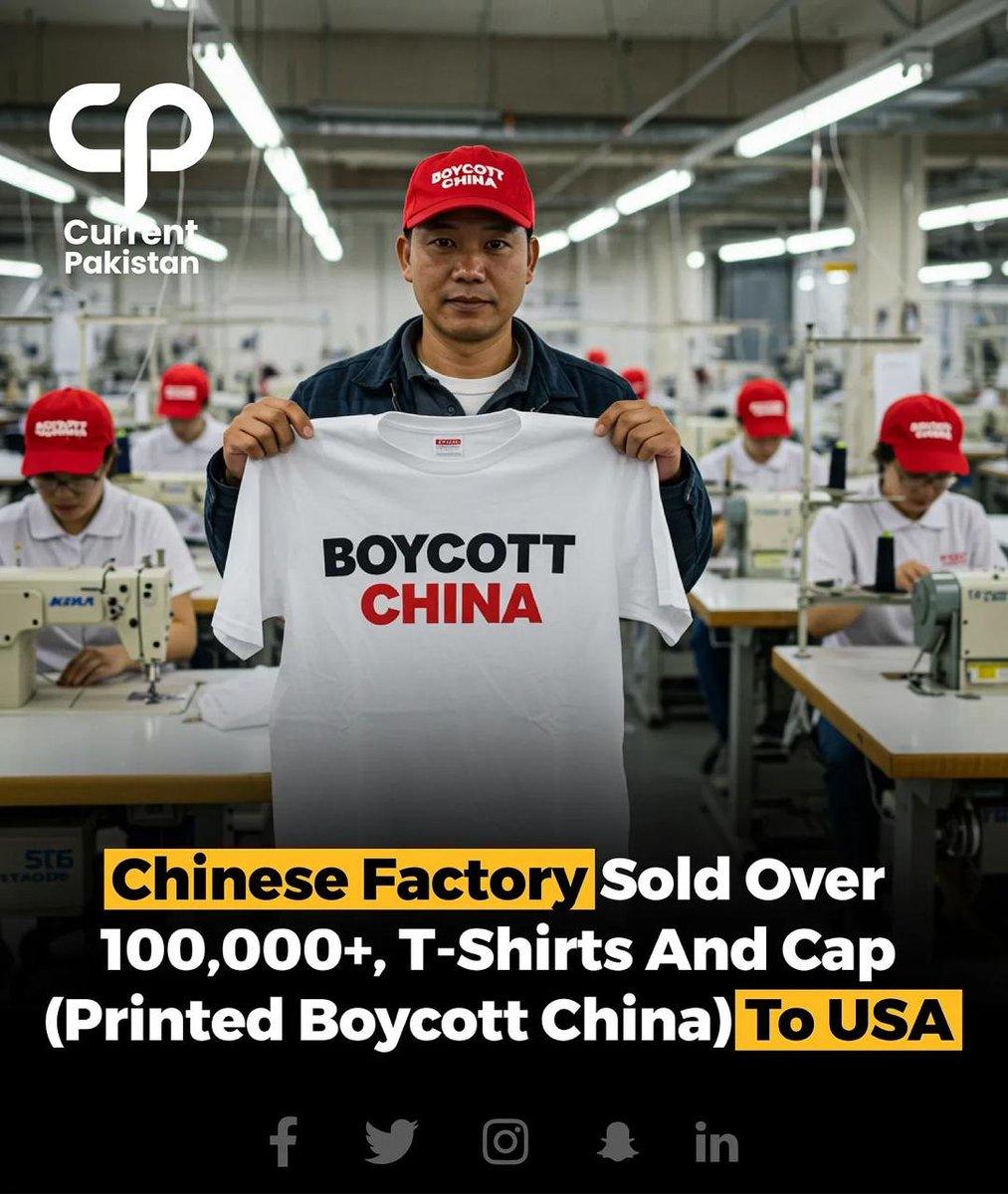 A #Chinese  factory produced over 100,000 T-shirts and caps bearing the slogan 'Boycott China'. All of the products were sold in the #UnitedStates.