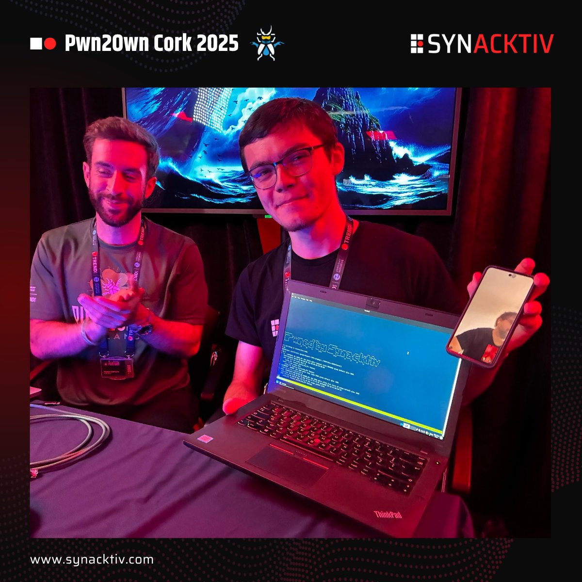 Congrats to <a href="/Tek_7987/">Tek_</a> and <a href="/_Anyfun/">anyfun</a> for landing the first successful entry at #Pwn2OwnCork - exploiting a stack overflow on <a href="/Synology/">Synology Inc.</a> BeeStation Plus for $40,000 and 4 Master of Pwn points in the process 💥

Let’s keep pushing 💪

#P2OIreland #Synacktiv