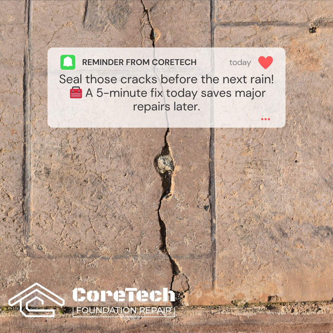 CoreTechFRHTX's tweet image. 💧 Tiny cracks = big problems later.
Seal them before the next rain and protect your home from water damage. Quick weekend fix, long-term peace of mind.
🔧 coretechfoundationrepair.com/#schedule
#HoustonHomes #DIYHomeTips #CoreTechCares