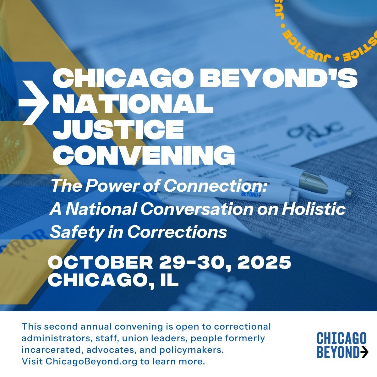 In just 7 days, <a href="/Chicago_Beyond/">Chicago Beyond</a> will welcome leaders from across the country to our 2nd annual National Justice Convening.

I can’t wait to be in community with so many changemakers committed to advancing safety within America’s jails and prisons.