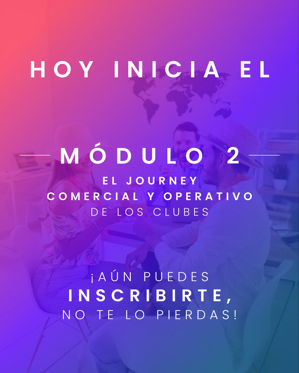 Hoy arranca el Módulo 2 del Programa de Gestión Integral:
“El Journey comercial y operativo de los clubes” 🏨

Aprende a gestionar todo el recorrido del cliente, desde la captación hasta la fidelización.
¡Aún puedes inscribirte y ser parte del futuro de la industria!