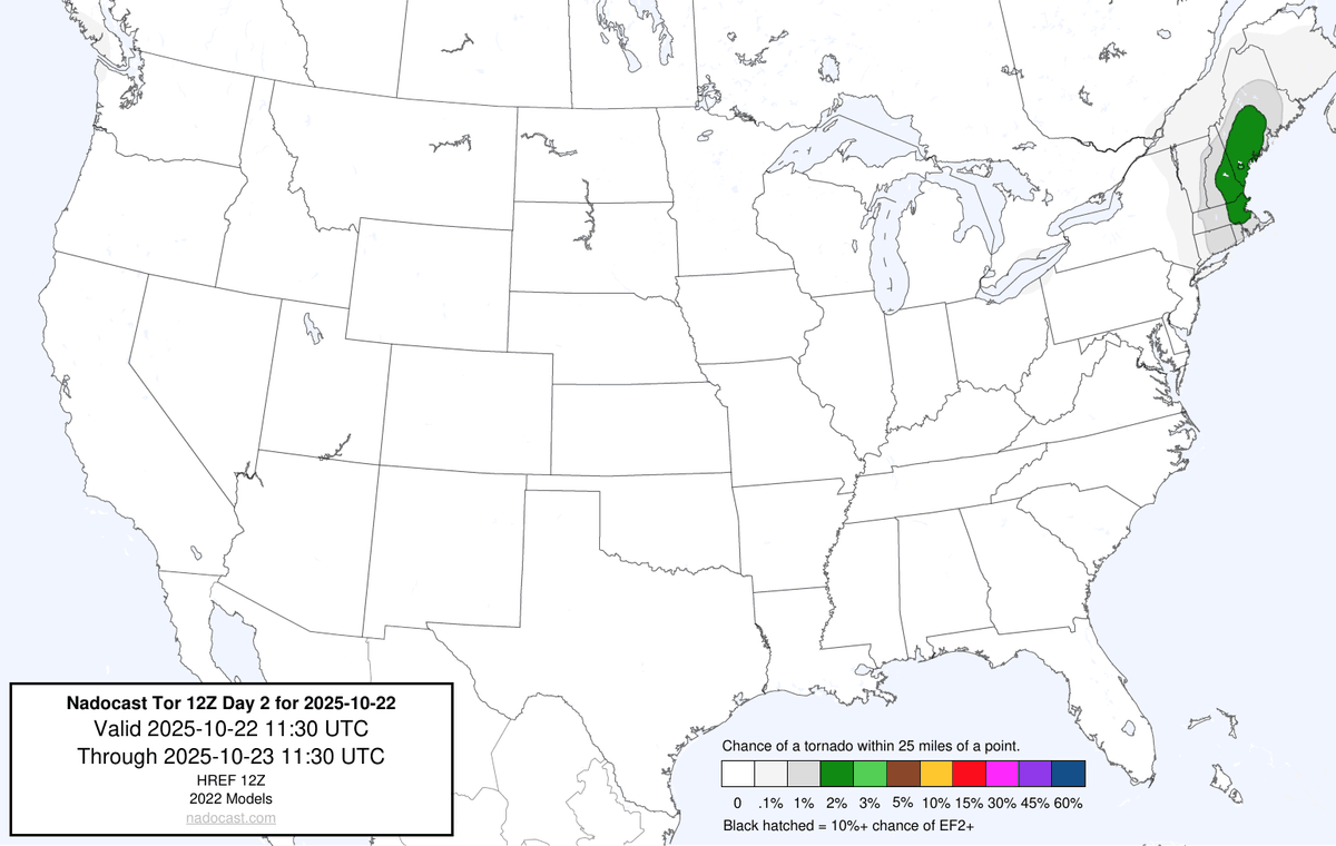 12Z Day 2 Tornado Forecast for 2025-10-22 (New New 2022 Models)