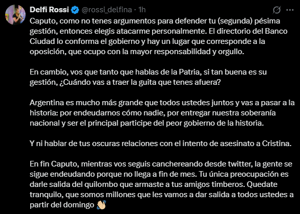 La respuesta de <a href="/rossi_delfina/">Delfi Rossi</a> a <a href="/LuisCaputoAR/">totocaputo</a>
