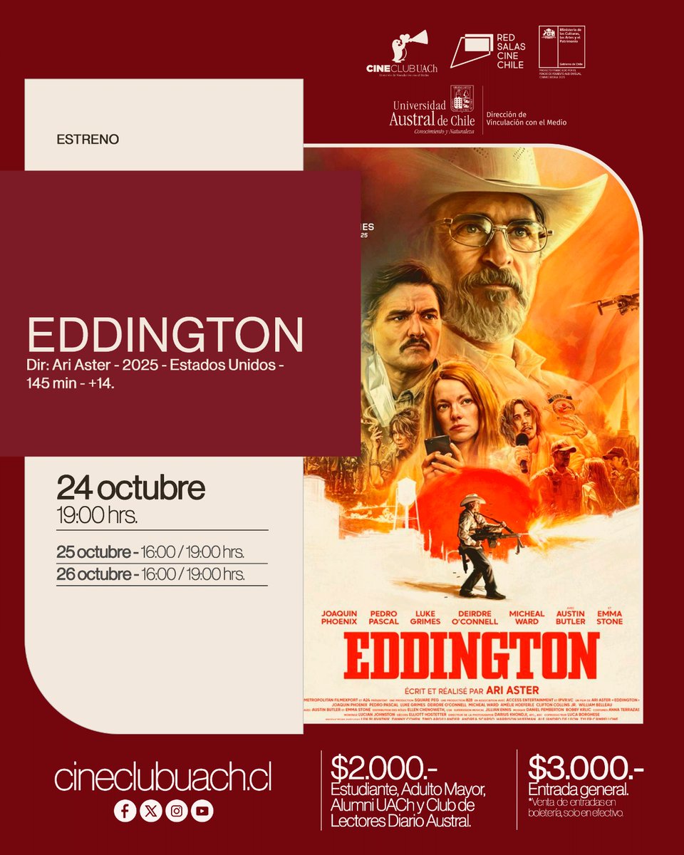 “Eddington” reúne a Joaquín Phoenix y Pedro Pascal en el Cine Club UACh - mailchi.mp/a567955c9c14/e…