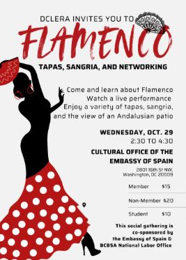 DC LERA presents: Flamenco, Tapas, Sangria, and Networking on
October 29th from 2:30 - 4:40 p.m. in Washington, DC.
monkeylink.co/a226c8
#LERA #LERANews #ChapterEvents