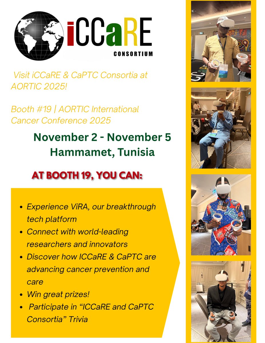 Step into the future of global cancer research with iCCaRE &amp; CaPTC at AORTIC 2025 at Booth #19!

Experience ViRA (Virtual Reality Assistant), our groundbreaking tech innovation transforming cancer prevention and care. Don’t miss this opportunity to engage, learn, and be part of