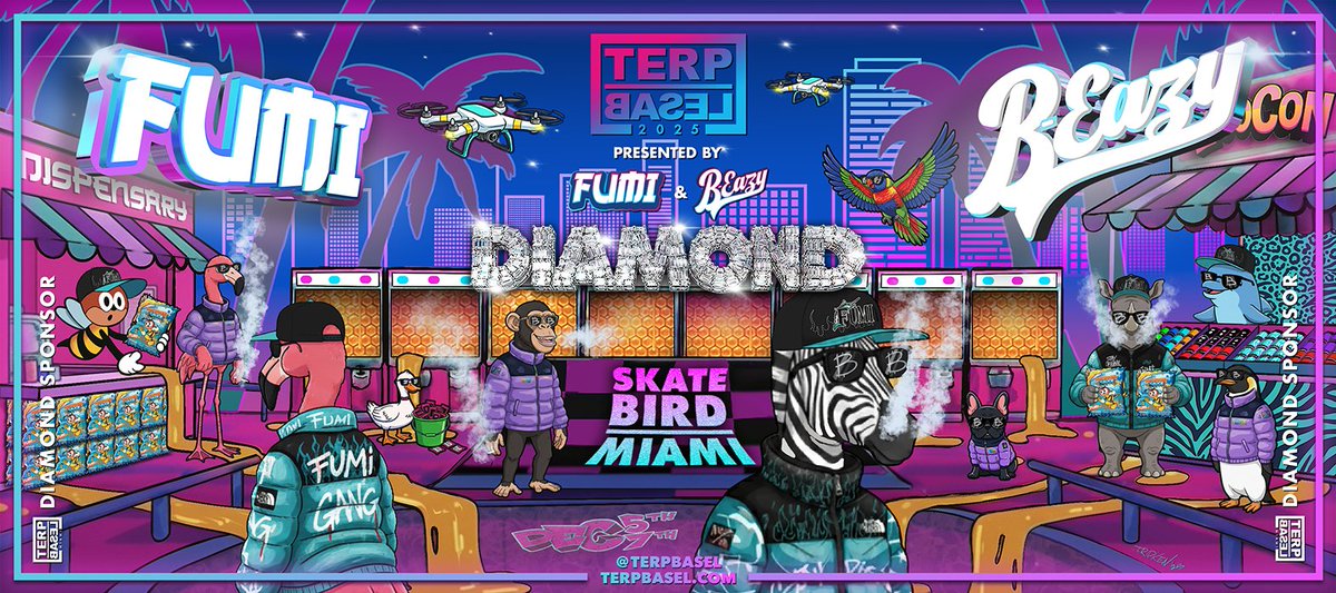 It’s official. Terp Basel 2025 is going to be a ZOO. 🦍💨
Presented by the powerhouses @fumiexotics and @b_eazy two forces shaping the culture and leading the pack.

Miami, get ready for three nights of pure culture, music, art, and mayhem.

Welcome to Terp Basel! 🌴🔥