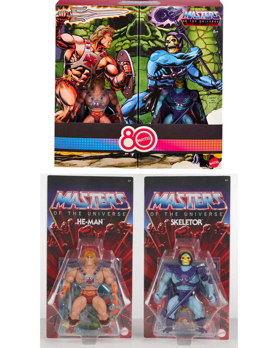 KromicB's tweet image. El pack 'Masters del Universo vintage' del 80 aniversario de Mattel se distribuirá en España. Una ocasión única para los coleccionistas MOTU o para nostálgicos de los 80 en general.
¡He-Man y Skeletor en su diseño clásico y con un packaging que nos llevará a nuestra infancia!