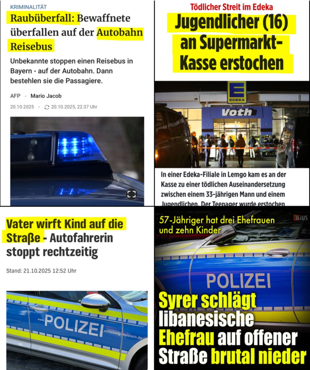 Halten wir das mittlerweile für normal, dass

▪️ein Bus auf einer deutschen Autobahn überfallen wird und die Passagiere ausgeraubt werden,
▪️ein Mann an einer Supermarktkasse einen 16-Jährigen wegen eines Streits ersticht,
▪️ein Vater seine Tochter auf die Straße wirft,
▪️ein