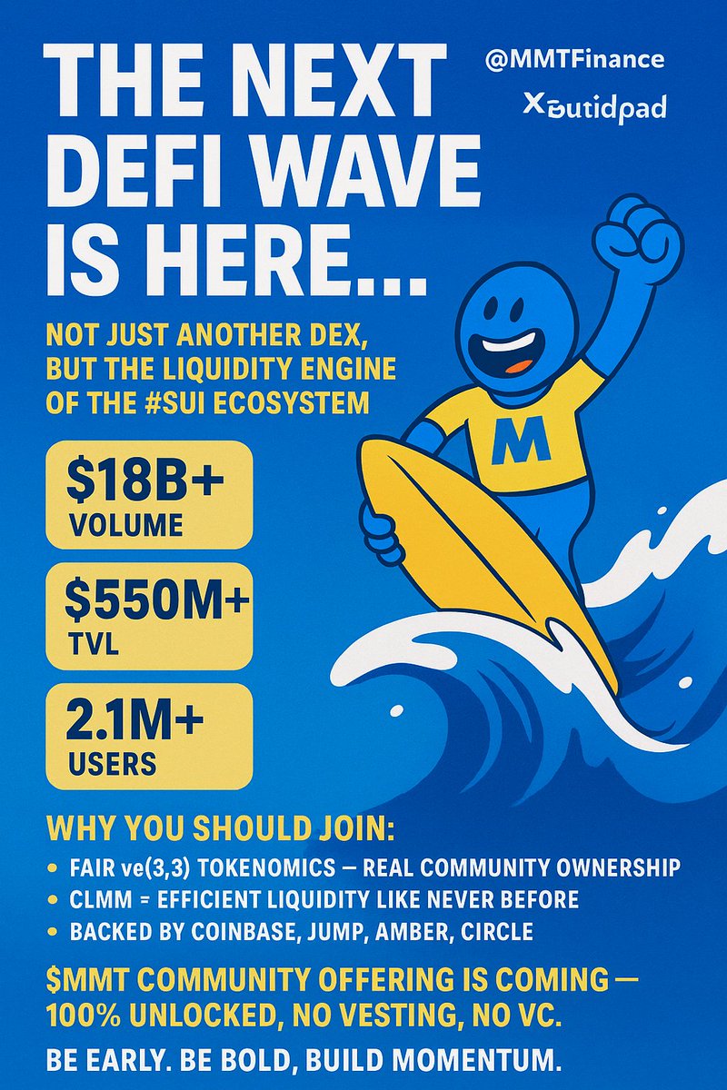 🚀 <a href="/MMTFinance/">MomentumⓂ️Ⓜ️T</a> x <a href="/Buidlpad/">Buidlpad</a> not just another DEX, but the liquidity engine of the #Sui ecosystem 💧

📊 Already achieving:
💰 $18B+ volume
🔒 $550M+ TVL
👥 2.1M+ users
🔥 Why you should join:
Fair ve(3,3) tokenomics  real community ownership
CLMM = efficient liquidity like never