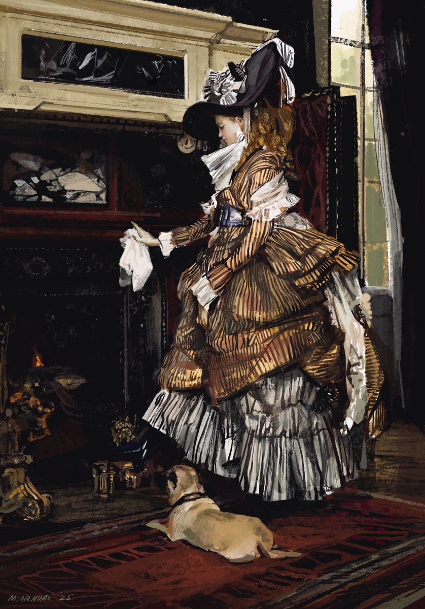 small study of James Tissot's The Fireplace