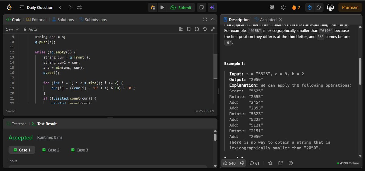 B_Furqan07's tweet image. ✅ Day 202: LeetCode Grind
🧩 1625. Lexicographically Smallest String After Applying Operations
🔹 Approach: BFS + String Manipulation
⚡ Apply allowed operations to transform string step by step
🎯 Find the lexicographically smallest string possible
#100DaysOfCode #LeetCode