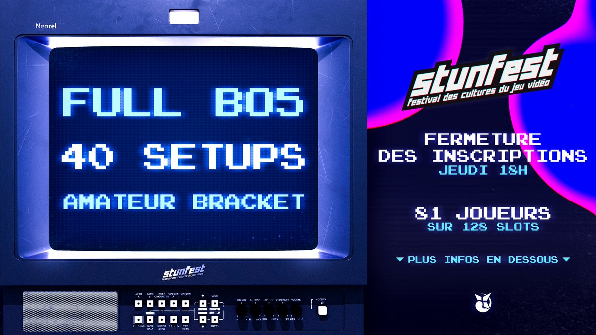On vous donne toujours des bonnes raisons de venir à Rennes pour SSBU... et ce STUNFEST 2025 ne fait pas exception 🫡

Un maximum de games est à prévoir avec 40 SETUPS, un AMATEUR BRACKET et un tournoi en FULL BO5 🔥

Inscriptions jusqu'à jeudi 18h sur start.gg/stunfest-2025 📝