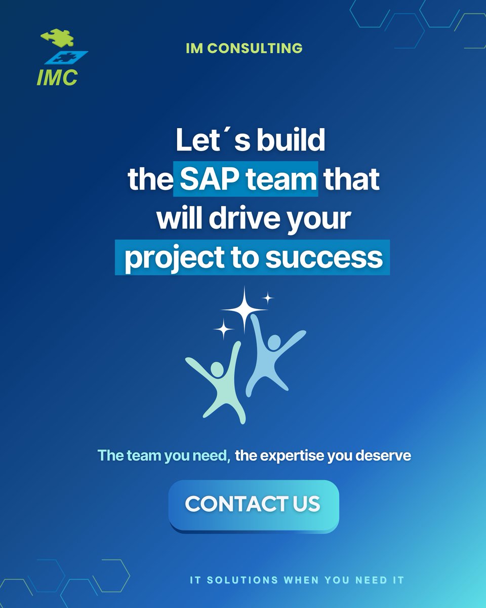IMCItSolutions's tweet image. 🔎Struggling to find the right SAP talent? 
With our 𝐄𝐱𝐩𝐞𝐫𝐭 𝐌𝐨𝐝𝐞𝐥 𝐒𝐞𝐫𝐯𝐢𝐜𝐞, we connect you with SAP talent of global reach, on-site or off-site, across Functional, HR, Support, Dev &amp;amp; Analytics.

Every successful project starts with the right team.
📩 Contact us!