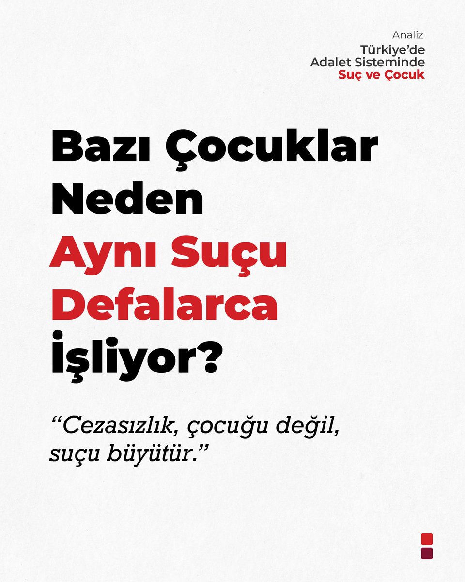 Türkiye’de çocuk adalet sistemi normatif olarak güçlü bir çerçeveye sahip. Ancak uygulamada, cezasızlık algısı ve tekerrür döngüsü, suçu bir davranış kalıbına dönüştürebiliyor.

Bu tablo, yalnızca adalet mekanizmasının değil, toplumsal koruma refleksinin de yeniden düşünülmesi