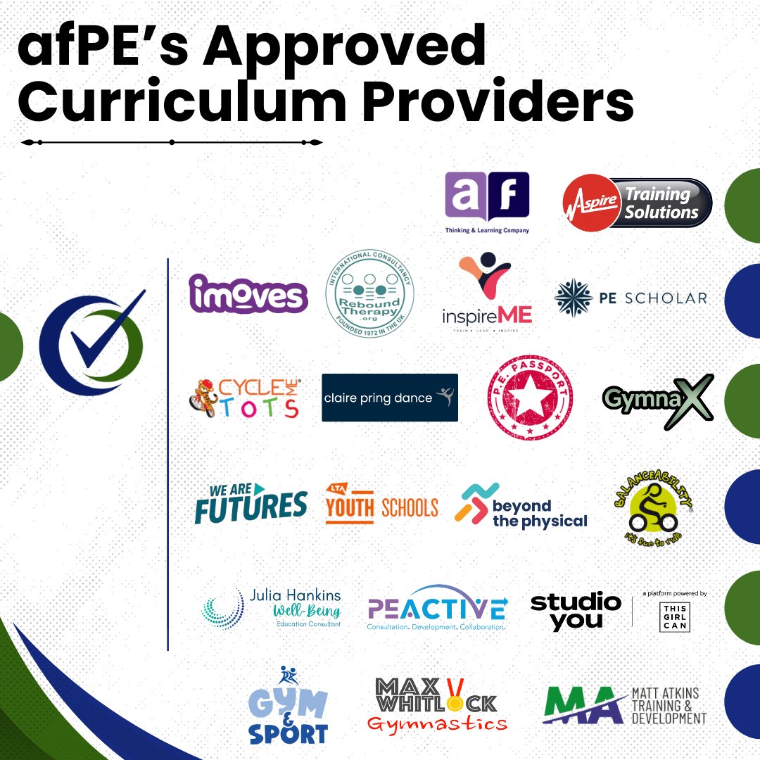 🎉 Continuing to Celebrate Excellence in Physical Education! 🏅

Once again, we’re proud to showcase the outstanding achievements of afPE’s Approved Curriculum Providers (ACPs) 👏

These organisations have successfully transitioned to afPE’s refreshed accreditation framework, a