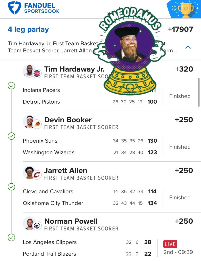 Romeodamus's tweet photo. Reminiscing about some of the big wins from NBA last season. More to come.
TMThread Discord
Link in replies
#GamblingTwitter #GamblingX #TheMoneyThread #TMThread #DubClub #Romeodamus #TMT https://t.co/OA7NeNiOPz