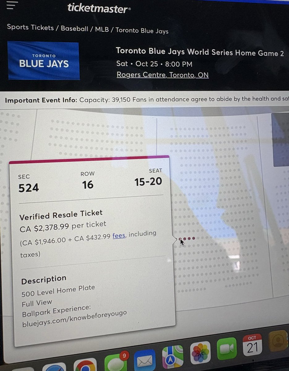 DylanDyson's tweet image. World Series Game 2 tickets in Toronto 1.5 hours after going on sale. Only tickets available are resale. 500-level seats going for $2000+ each. These profit chasing people ruin events for real fans.