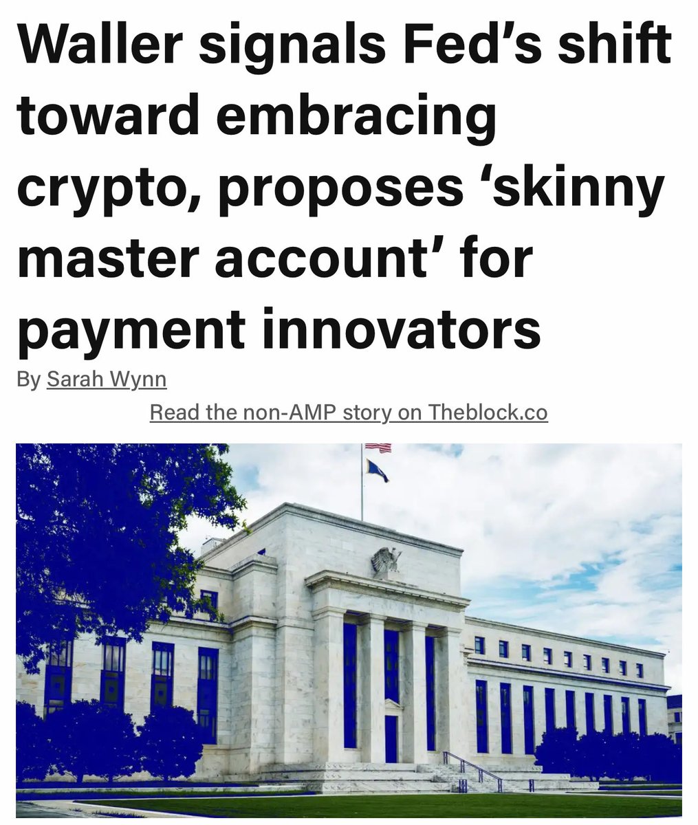 Bitcoin shot up immediately after a Federal Reserve governor indicated he  is pushing for a “skinny master account” program. This announcement is huge  for integrating Bitcoin into the traditional financial system.
